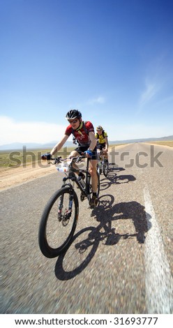 ALMATY, KAZAKHSTAN - May 1: Vladimar Philipchuk (N22) in action at Adventure mountain bike cross-country marathon in desert \