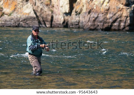 Fly fishing on river Houd in Mongolia