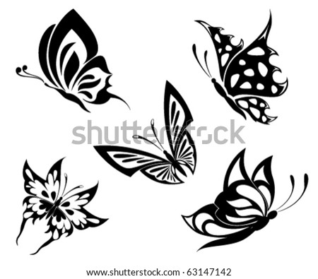 stock vector A set of butterflies in the form of tattoos