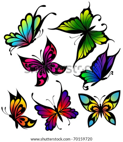 stock vector Set of colour butterflies of tattoos