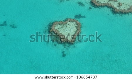 Aerial shot of the Heart Reef in the Great Barrier Reef of Australia