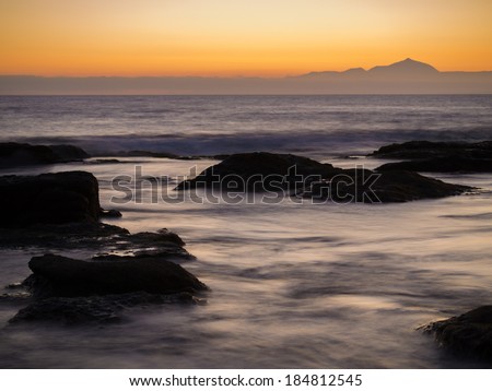 twilight above the silhouette of Tenerife as seen from the west coast of Gran Canaria