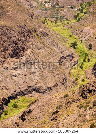view into a dry river bed at the Island of Gran Canaria