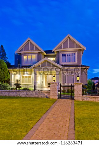 Luxury house at night in Vancouver, Canada.