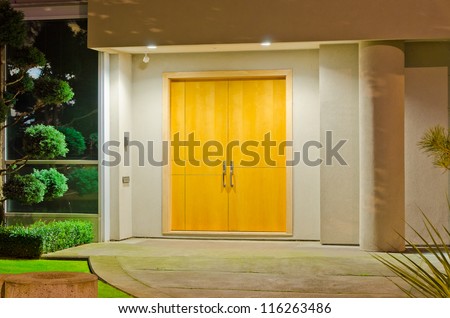 Entrance of a house at dusk in Vancouver, Canada.