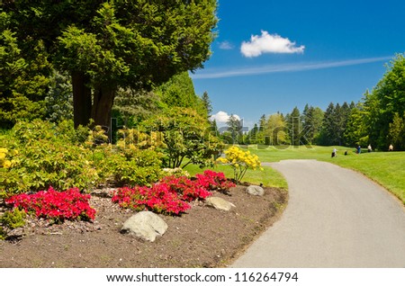 Golf course with gorgeous green and flowers