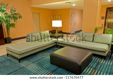 Lounge area of a hotel. Fragment of the lobby of the five stars hotel. Interior design.