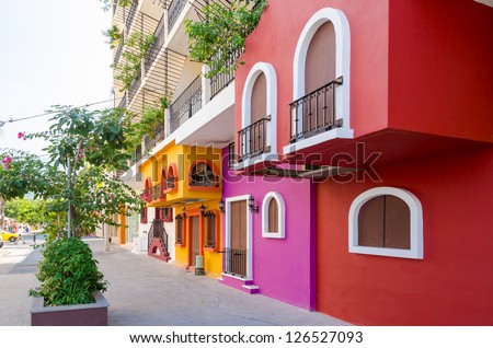 Colorful apartment building in Puerto Vallarta, Mexico.