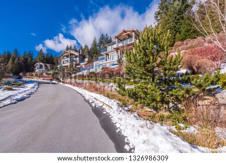 Houses in suburb at Winter with nice landscape in the north America. Luxury houses covered nice snow.
