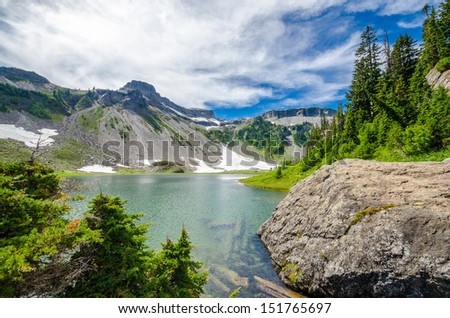 Majestic mountain lake in Bagley Lake Park, Mount Baker, Washington, USA.