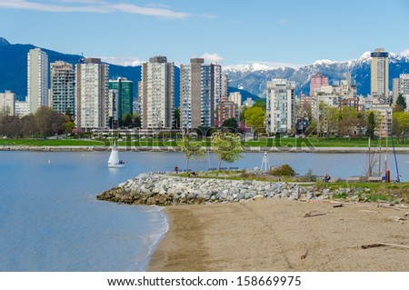 Sea walk at the Kitsilano Beach Park at Downtown of Vancouver, Canada.