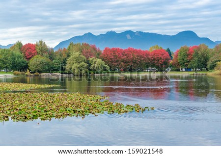 Majestic lake in John Hendry Park in Vancouver, Canada.