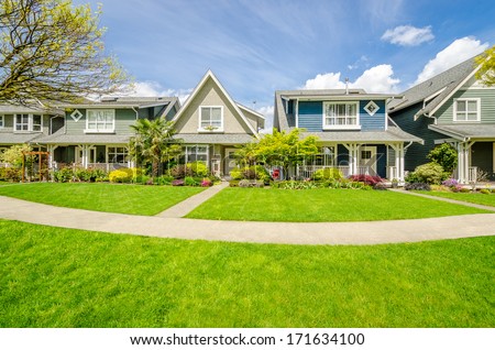 A Perfect Neighborhood. Houses In Suburb At Spring In The North America