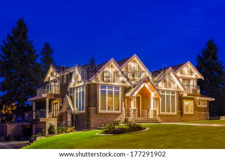 Luxury House At Night In Vancouver, Canada.