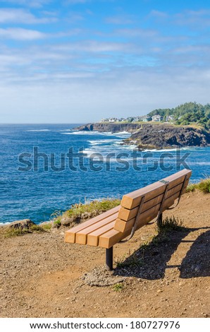 Oregon coast. Picnic bench.