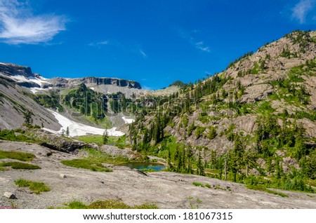 Majestic mountain in Bagley Lake Park, Mount Baker, Washington, USA.