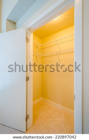 Empty closet, working closet, cupboard in bedroom.