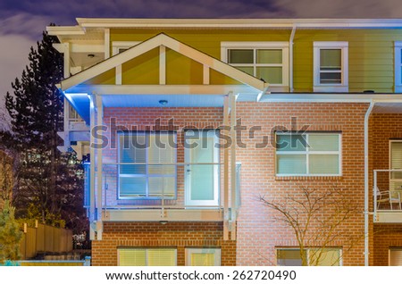 The roof of the house with nice window at night in Vancouver, Canada.