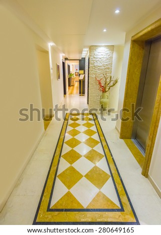Fragment of modern corridor and stairs for five stars hotel