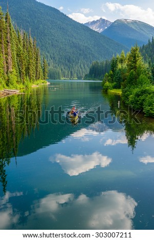 Majestic mountain lake in Canada. Lightning Lake in Manning Park in British Columbia. Lake Trail View.