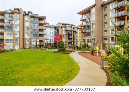 Modern apartment buildings in Vancouver, British Columbia, Canada.
