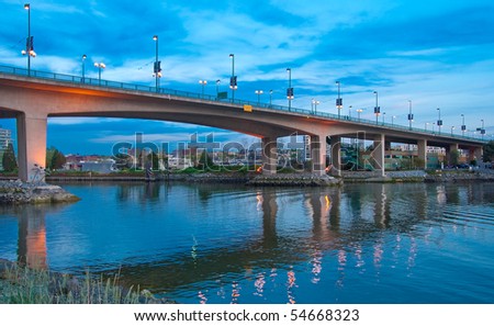 Cambie Bridge At Night, Downtown of Vancouver, Canada.