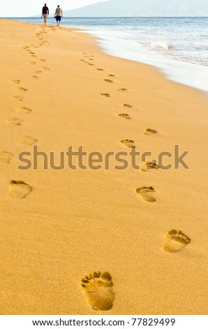 Human footprints leading away from the viewer