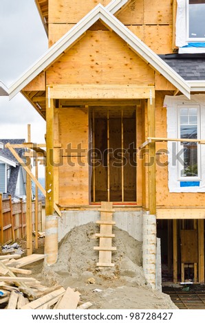 Entrance of a house under construction in Vancouver, Canada.