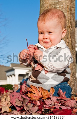 Baby Boy Playing in the Leaves