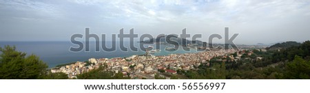 Panoramic view of Zante town, capital city of Zakynthos, and port view. CPL filter was used for every shot.