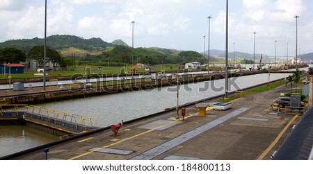PANAMA CITY, PANAMA - JANUARY 10, 2014: The Miraflores Locks is one of three locks that form part of the Panama Canal. The Panama Canal was built in 1914 and celebrates its 100th anniversary this year