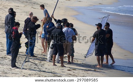 IMPERIAL BEACH, CALIFORNIA - June 3, 2015: Actress Lia Marie Johnson and a film crew filming at Imperial Beach outside San Diego for the movie Ruta Madre.