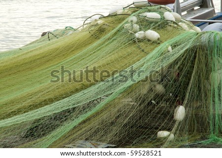 A gill net set out to dry after a day of fishing