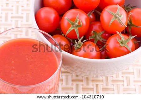 Fresh juice of small cocktail tomatoes, vegetables in a bowl