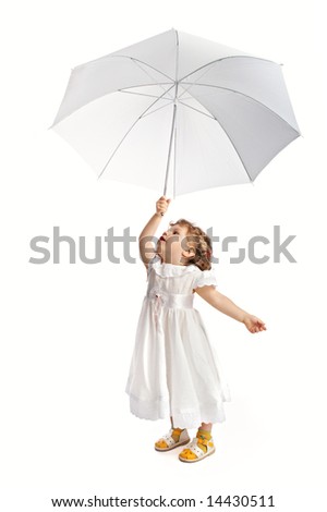 child with umbrella isolated on white background