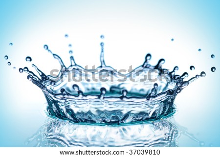beautiful hits of blue water on white background