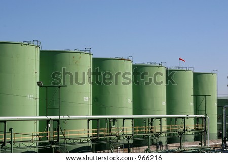 Chemical storage tanks in the port of New Orleans along the Mississippi River.