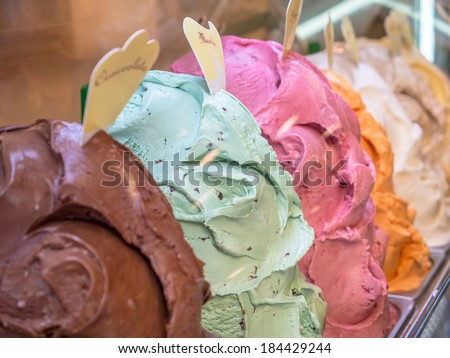 Ice cream gelato in a shop in italy.