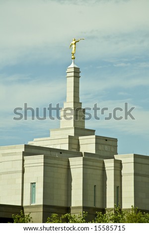 Temple of the Church of Jesus Christ of Latter-day Saints  (Mormons) capped by a golden angle moroni in Snowflake  Arizona.