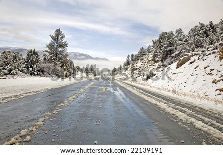 Highway at Joe\'s Valley near Castle Dale Utah in Winter.