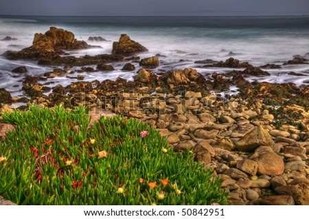 A long exposure of Spanish Bay on the Pacific Coast along 17 mile drive in Monterey.