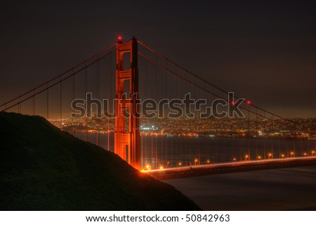 san francisco golden gate bridge at night. view of the San Francisco