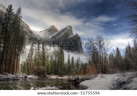 Winter in Yosemite National Park is a special time. This is a picture of Eagle Peak, Middle Brother and Lower Brother with the Merced River in the foreground.