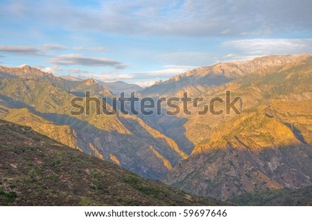 The Middle Fork of the Kings River as sunset approaches in Kings Canyon National Park, California.