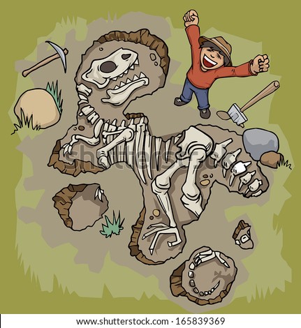 Man discovering a dinosaur fossil vector illustration Man discovering a dinosaur fossil vector illustration