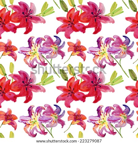 Abstract watercolor hand painted backgrounds with flowers on white. Seamless pattern.