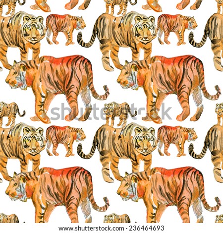 seamless animal print pattern. Tiger. Watercolor painting.