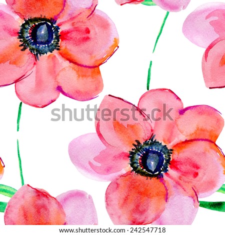 Watercolor poppy flower Seamless vector background Watercolor poppy flower Seamless vector background