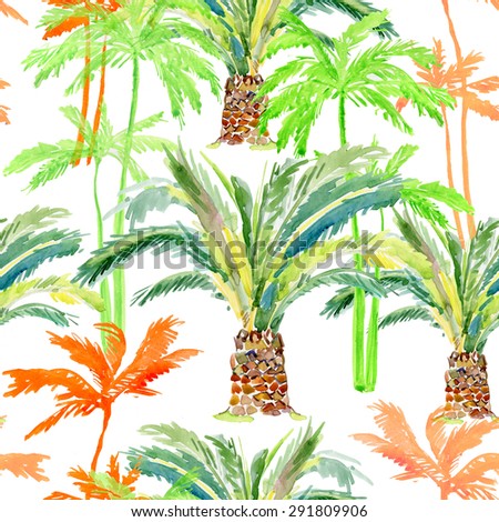 watercolor seamless  pattern tropical, palm trees