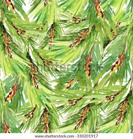 Hand drawn  watercolor Christmas tree seamless background. watercolor pattern with tree branches